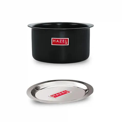 HAZEL Hard Anodised Aluminium Tope with Lid | Hard Anodised Cookware Boiling Tope Patila with Steel Lid Cover for Cooking (Tope Capacity 2000ml, Lid 20 cm), Black