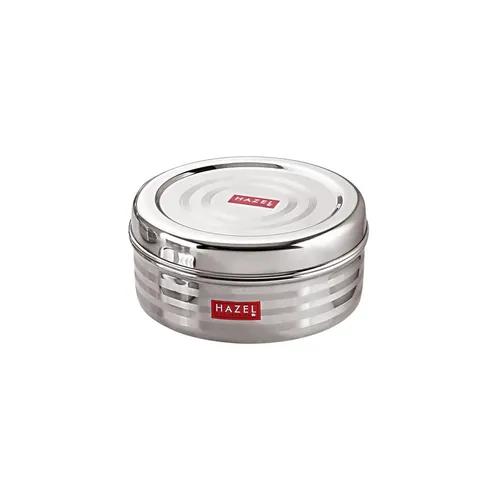 HAZEL Small Container For Kitchen | Round Stainless Steel Container | Container For Kitchen Storage| Small Steel Dabba of Capacity 400 ml