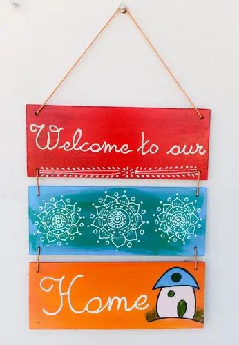 "Welcome to our Home" Hand Painted Wooden Wall Hanging Decor