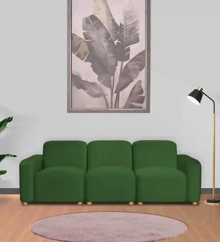 Pine Wood Polyester Fabric Green 3- Seater Sofa