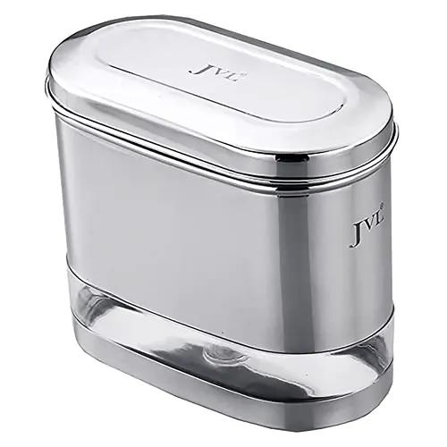 JVL Stainless Steel Kitchen Food Storage Capsule Shape Galaxy Clear Canister with Unbreakable Steel Lid for Dry items Store - 2Litres