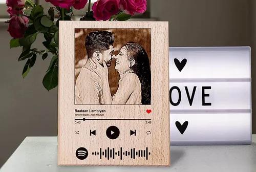 Wooden Personalized Spotify Photo Frame Plaque For Anniversary, Birthday, Valentine's Day for Couple or Friends - 4 X 5 Inches