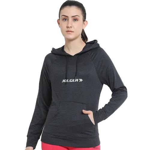 Women's Winter Hoody Jacket With Kangaroo Pocket - Black-Solid (Small)