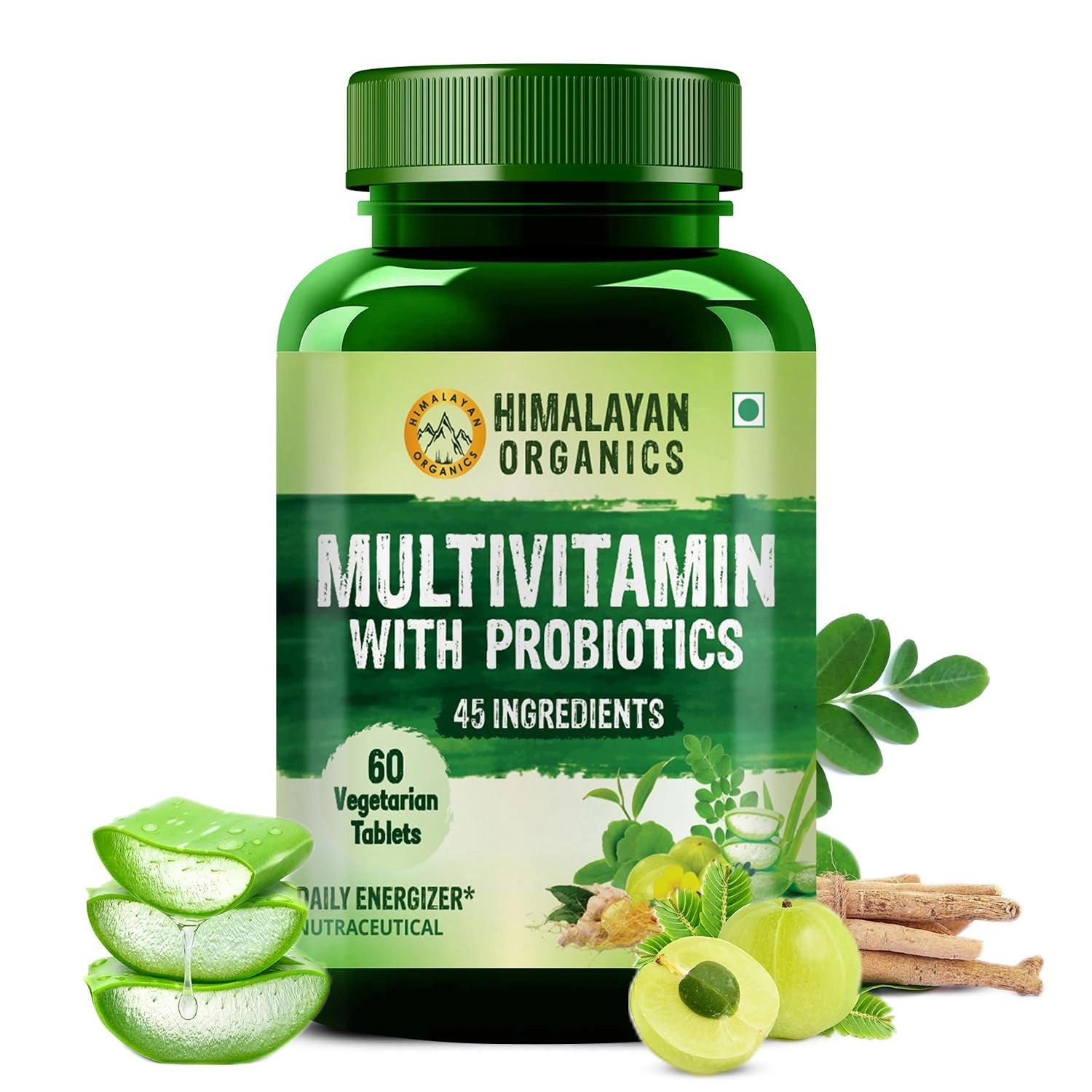 Himalayan Organics Multivitamin with Probiotics (60 Tablets) 60 Ingredients for Men & Women with Vitamin C, D, E, B3, B12, Zinc, Giloy & Biotin